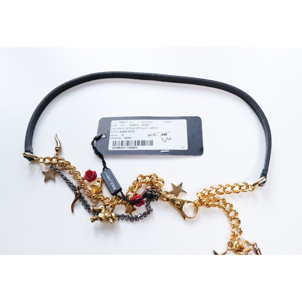 Dolce & Gabbana Vintage Gold Unique Flower Charm Leather Belt - Picture 7 of 8
